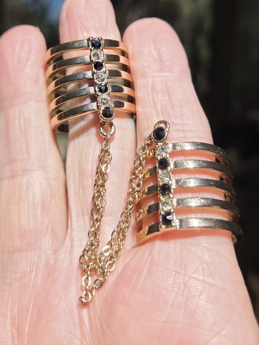 Lovisa Gold Black Sapphire & Topaz Dual Cage Rings Sz9.5&10.25 - Picture 11 of 13